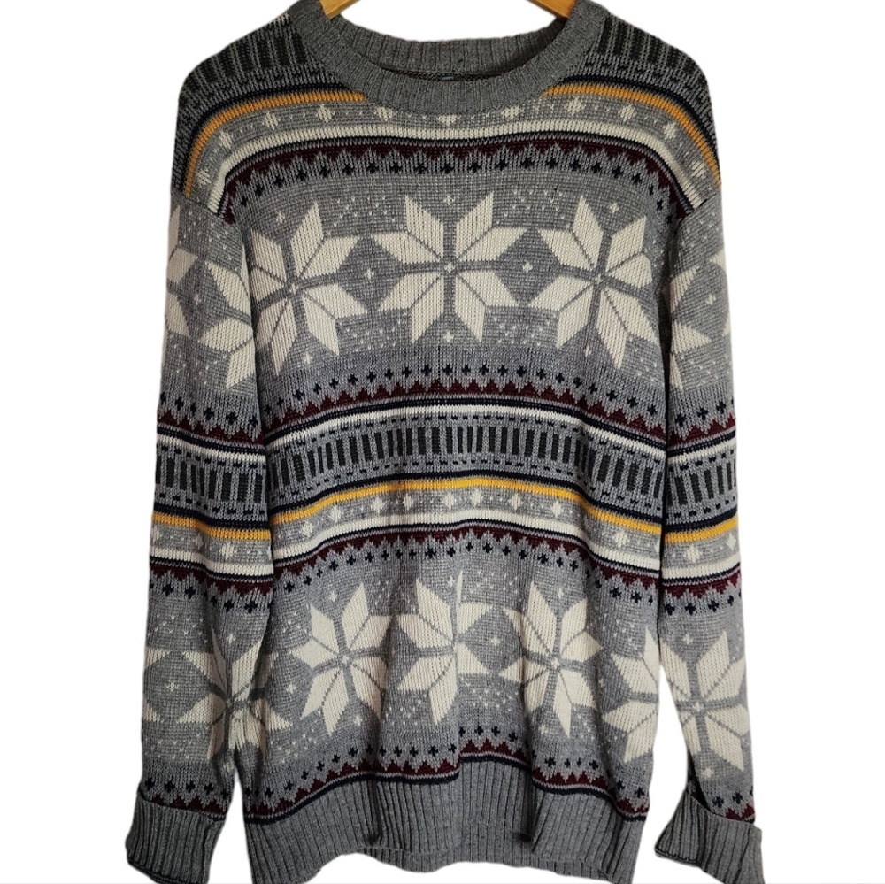 Vintage grey snowflake striped sweater